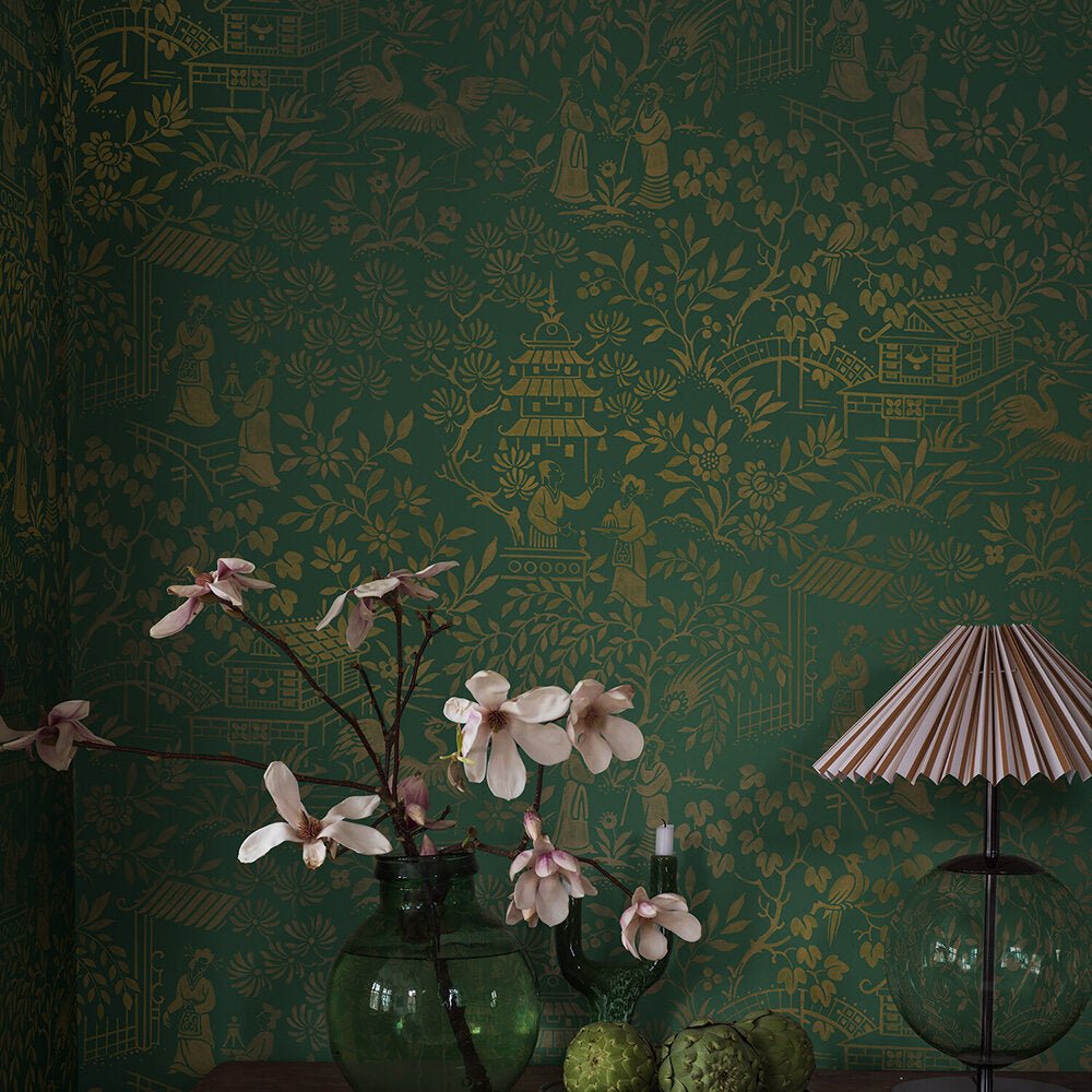 Oriental Garden Wallpaper - Emerald - Boråstapeter - 4271 - Premier Wallcovering