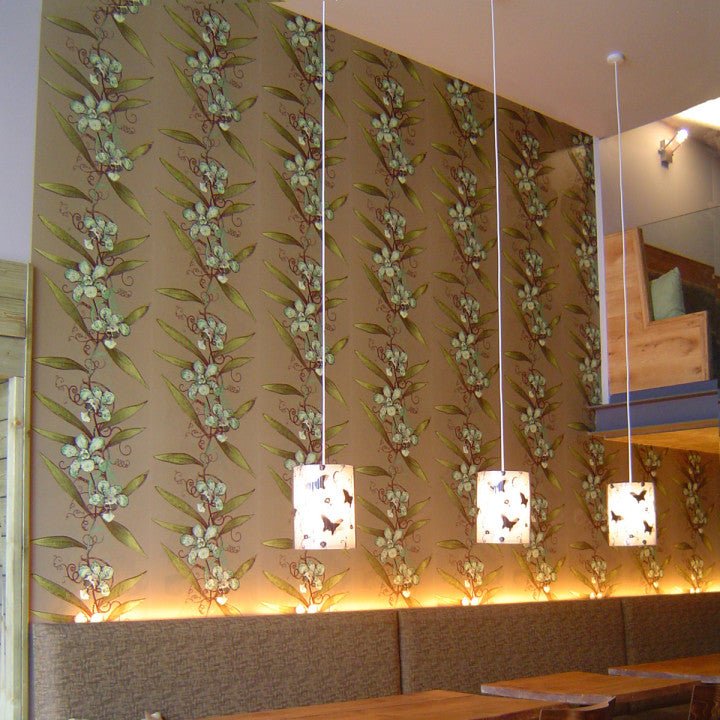 Oriental Orchid Wallpaper - Greens on Khaki - Timorous Beasties - EX/ORO/4002/03 - Premier Wallcovering