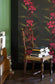 Oriental Orchid Wallpaper - Reds & Greens on Black - Timorous Beasties - EX/ORO/4007/01 - Premier Wallcovering