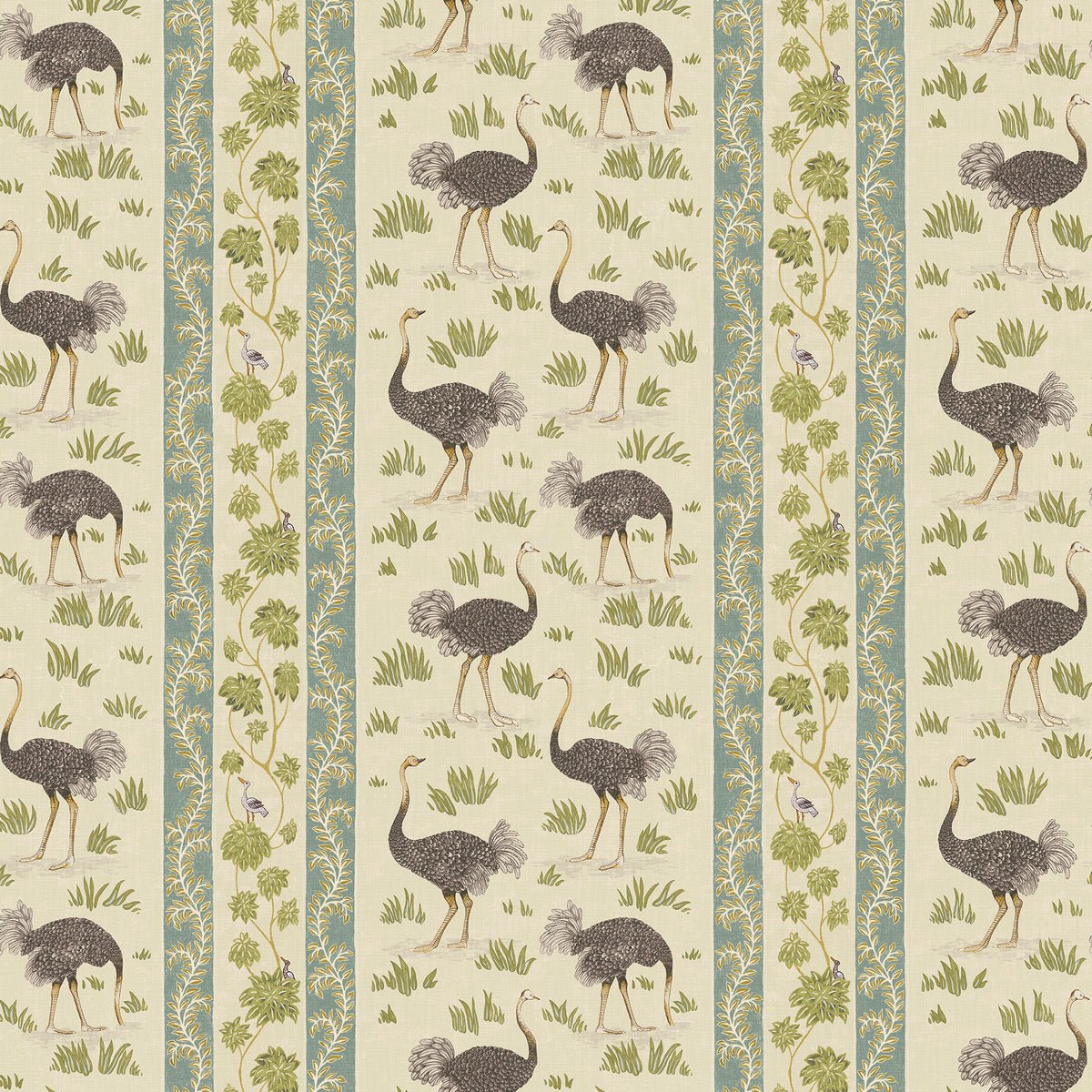 Ostrich Stripe Wallpaper - Cream and Green - Josephine Munsey - JMW-103241 - Premier Wallcovering