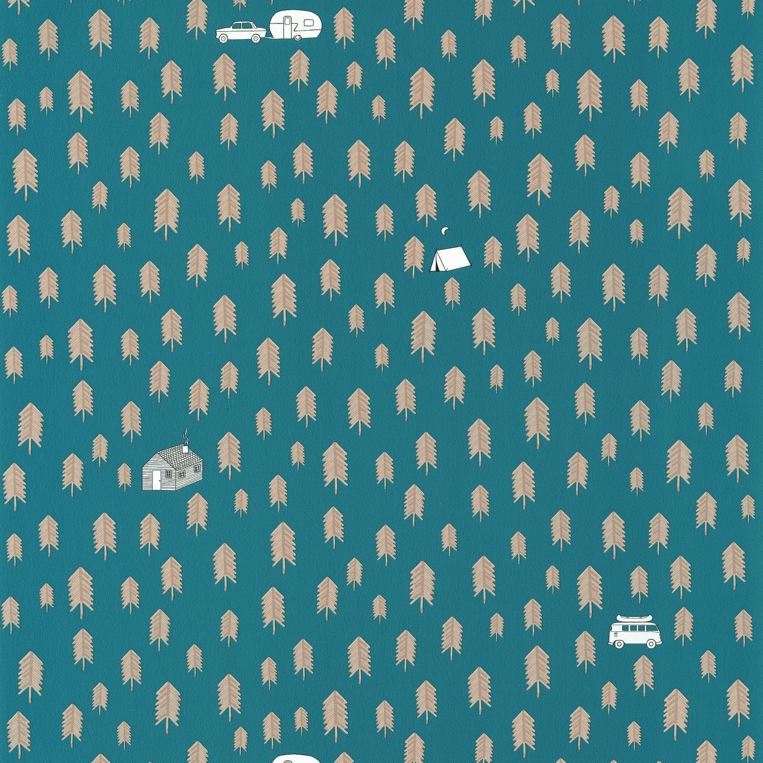 Our Planet Summer Camp Wallpaper - Bleu Jean - Caselio - 101976029