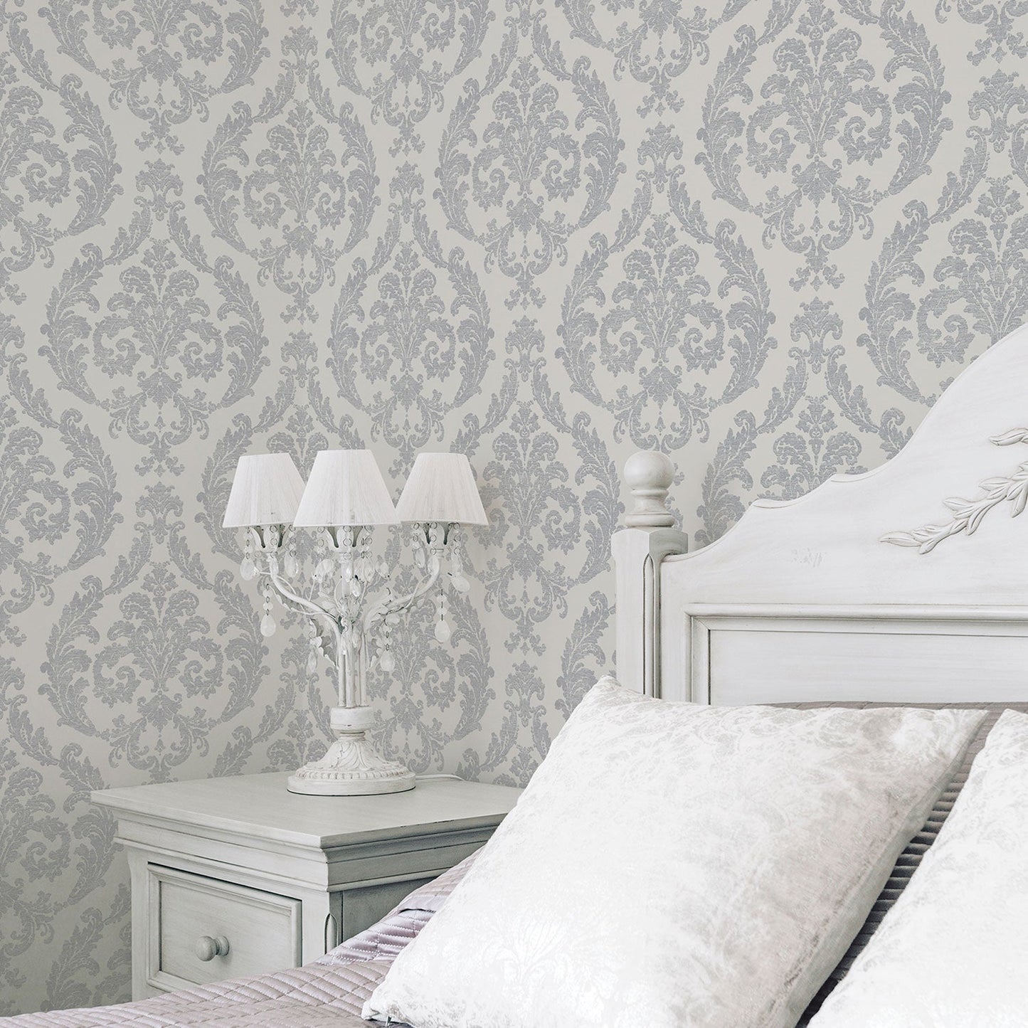 Palazzo Damask Wallpaper - Silver / Grey - Galerie - G67609 - Premier Wallcovering