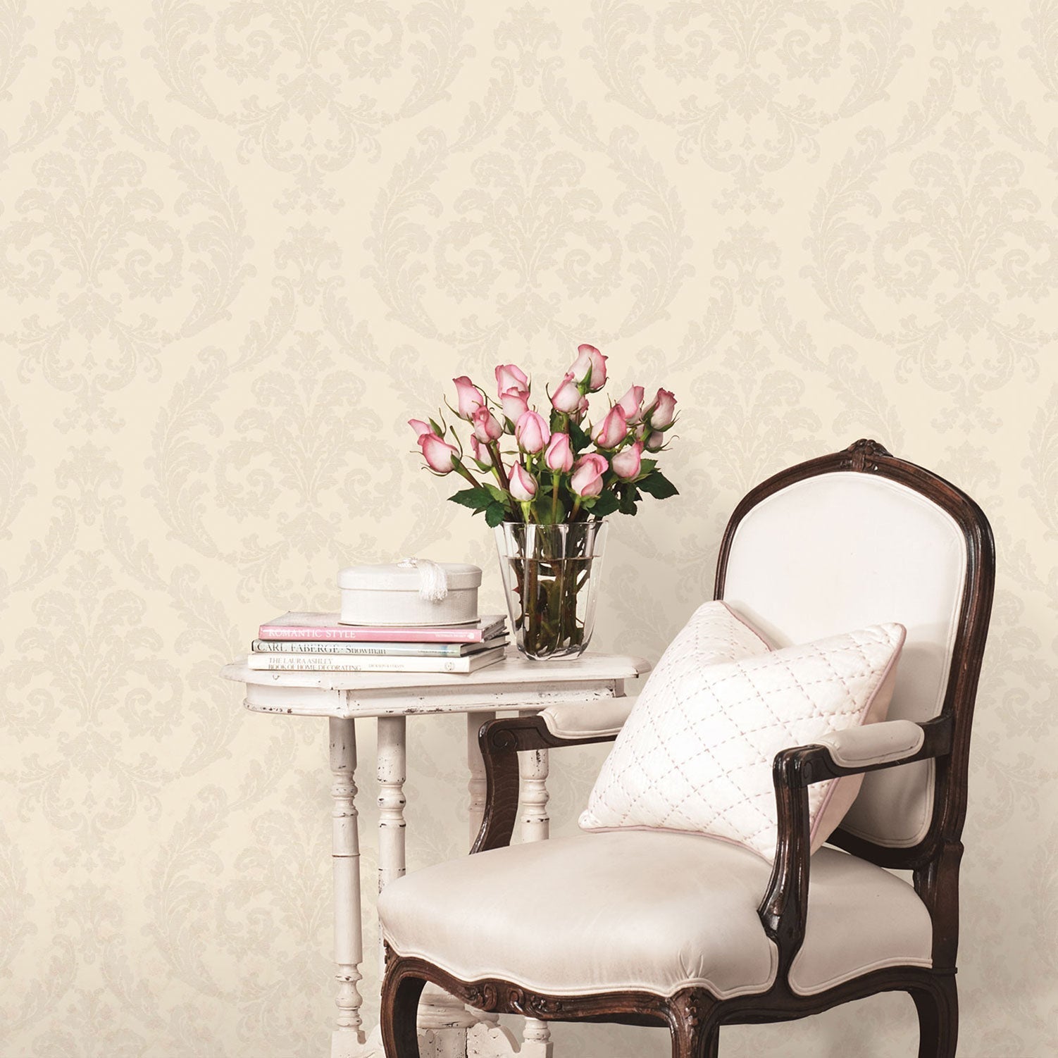 Palazzo Damask Wallpaper - Cream - Galerie - G67607 - Premier Wallcovering