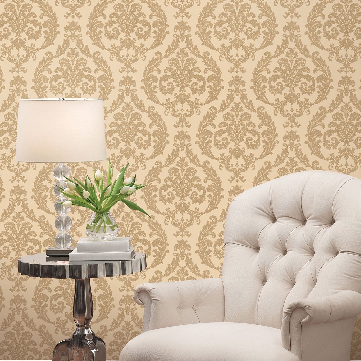 Palazzo Damask Wallpaper - Gold - Galerie - G67608 - Premier Wallcovering