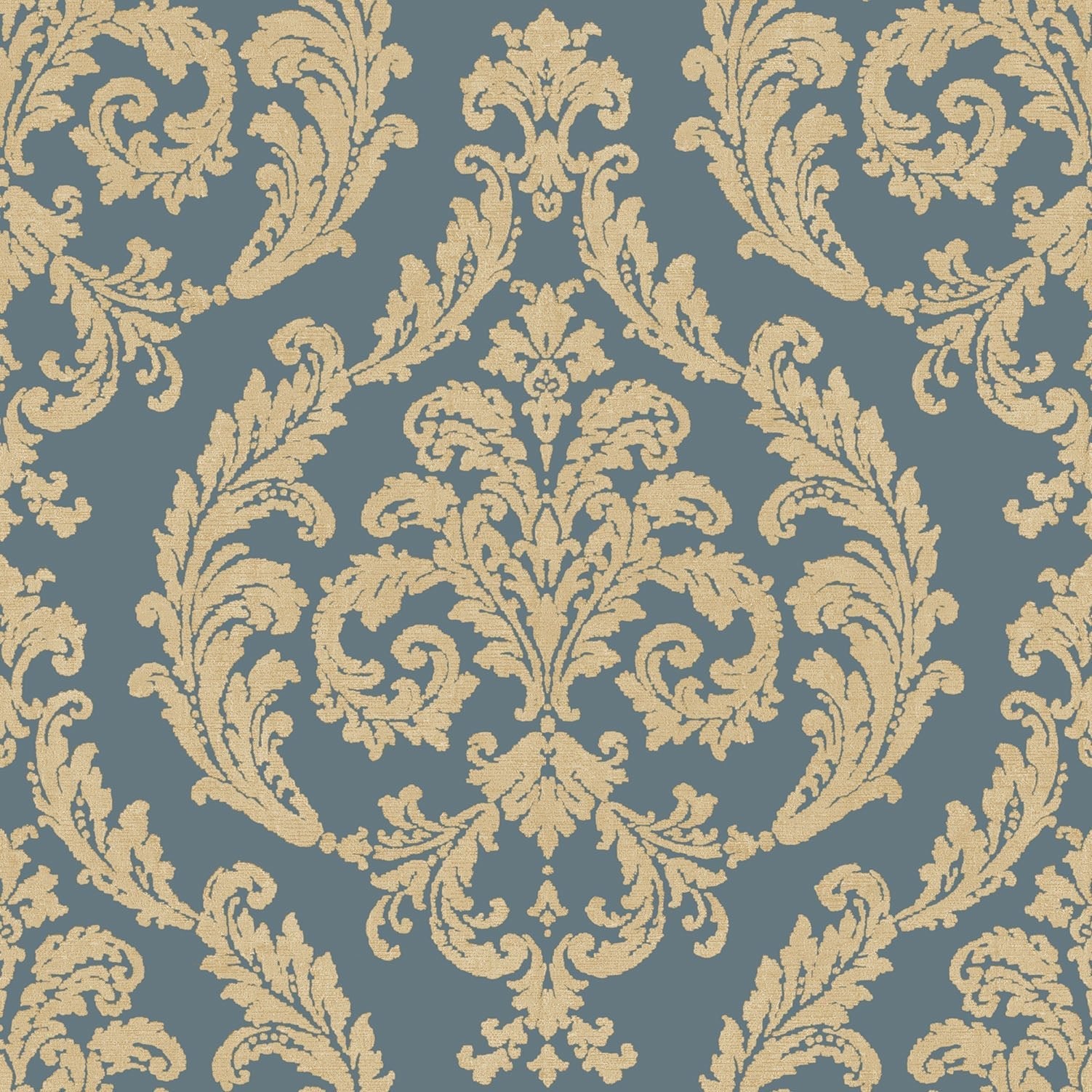 Palazzo Damask Wallpaper - Gold / Blue - Galerie - G67610 - Premier Wallcovering