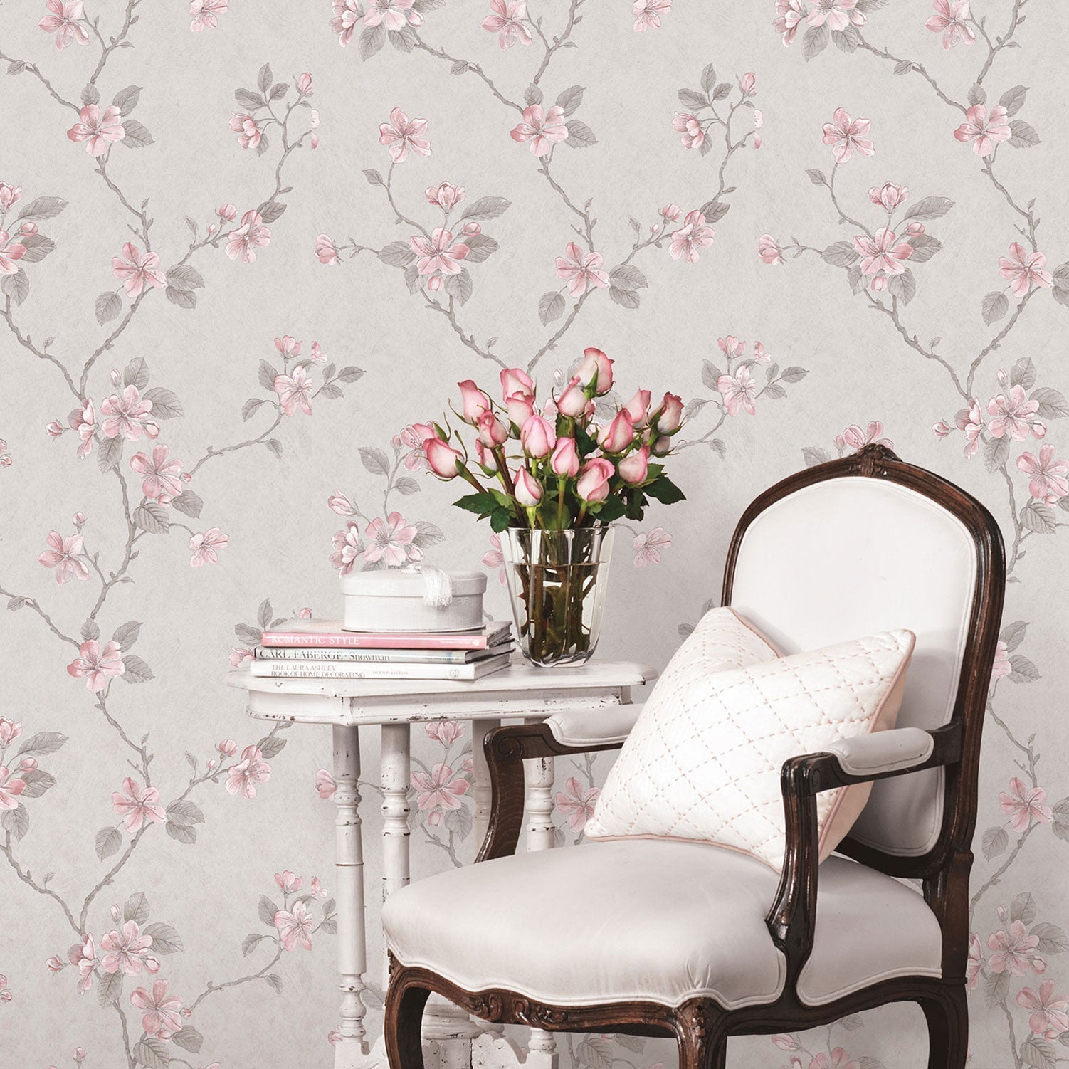 Palazzo Floral Bushes Wallpaper - Pink / Grey - Galerie - G67614 - Premier Wallcovering
