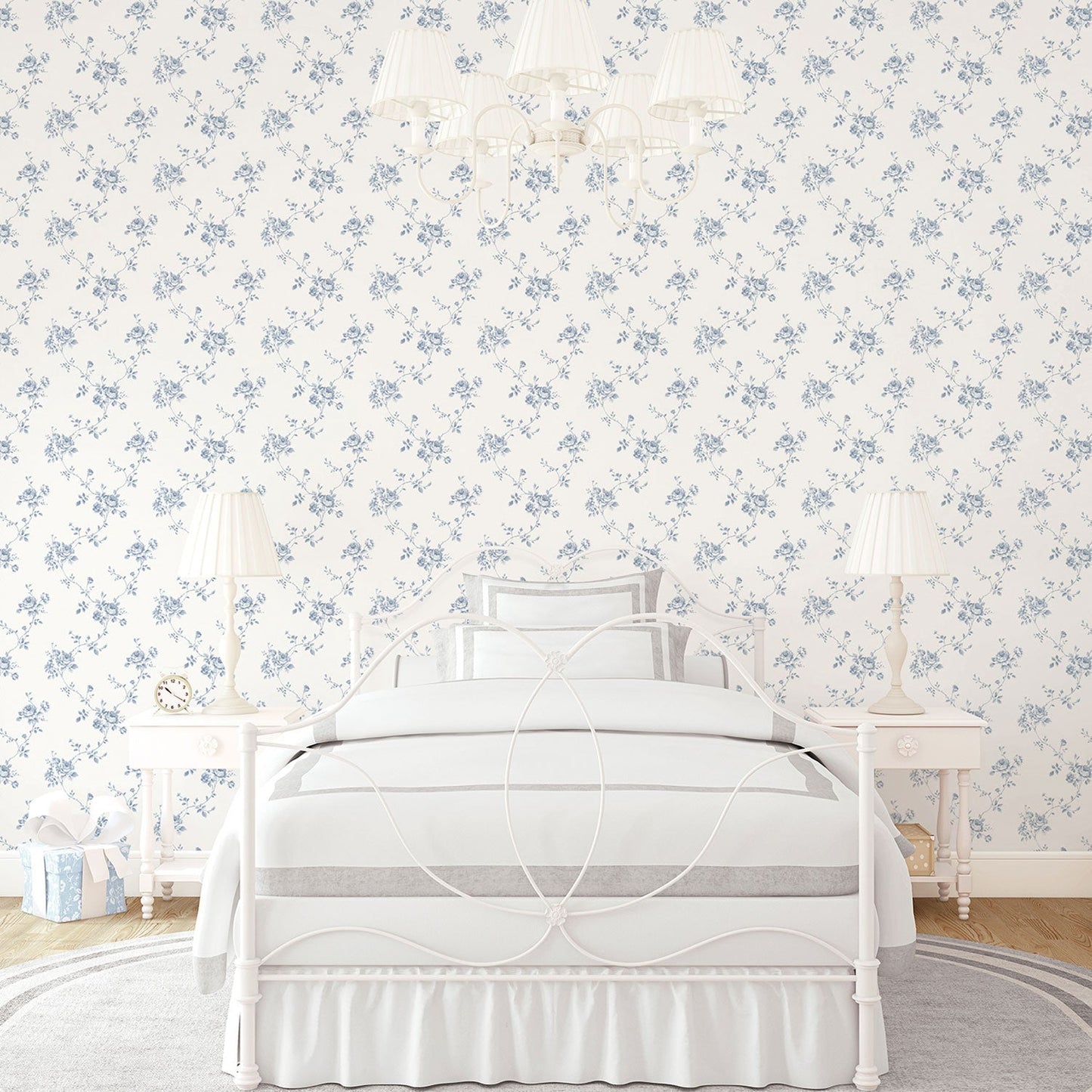 Palazzo Floral Trail Wallpaper - Blue / White - Galerie - G67630 - Premier Wallcovering