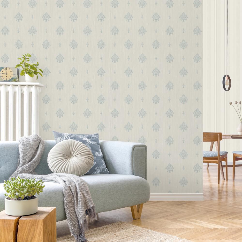 Palazzo Italian Motif Wallpaper - Blue / Silver Grey - Galerie - G68665 - Premier Wallcovering