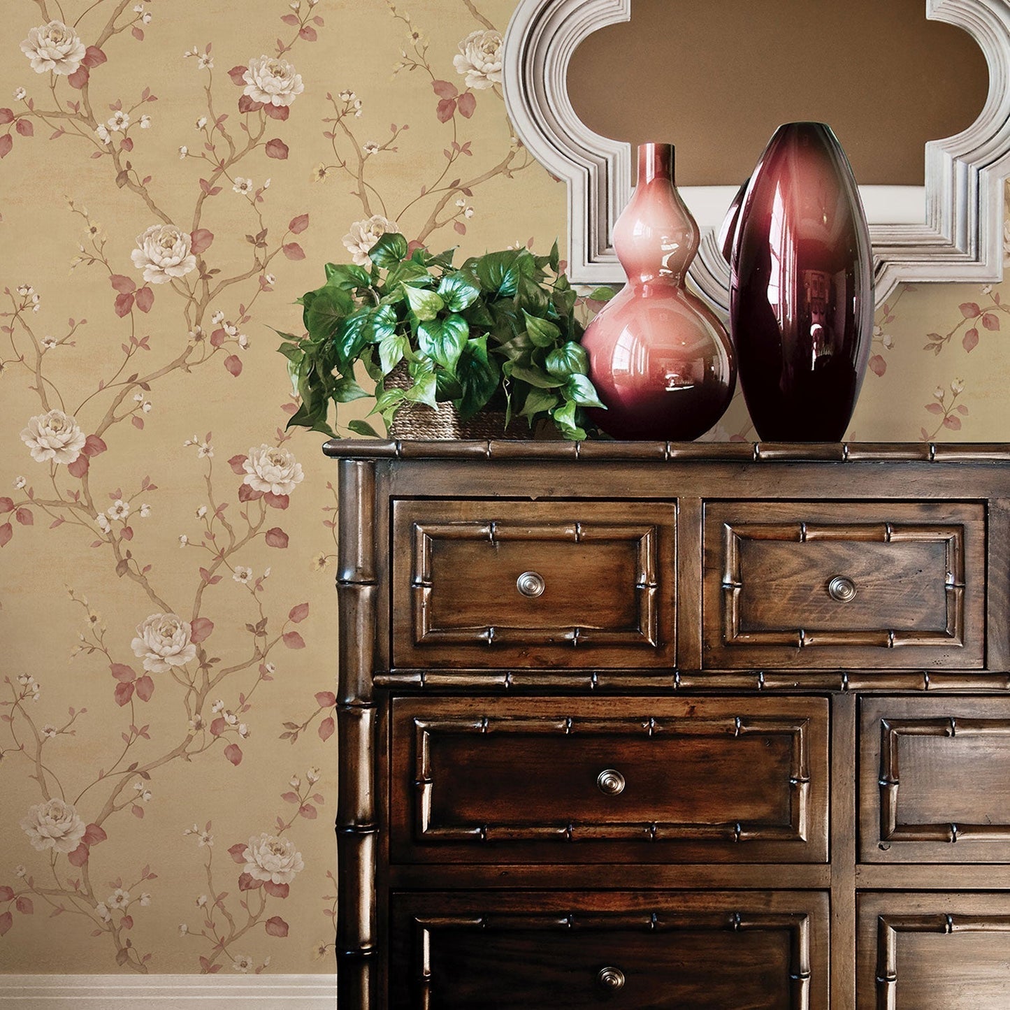 Palazzo Large Floral Wallpaper - Red / Cream / Beige - Galerie - G67604 - Premier Wallcovering