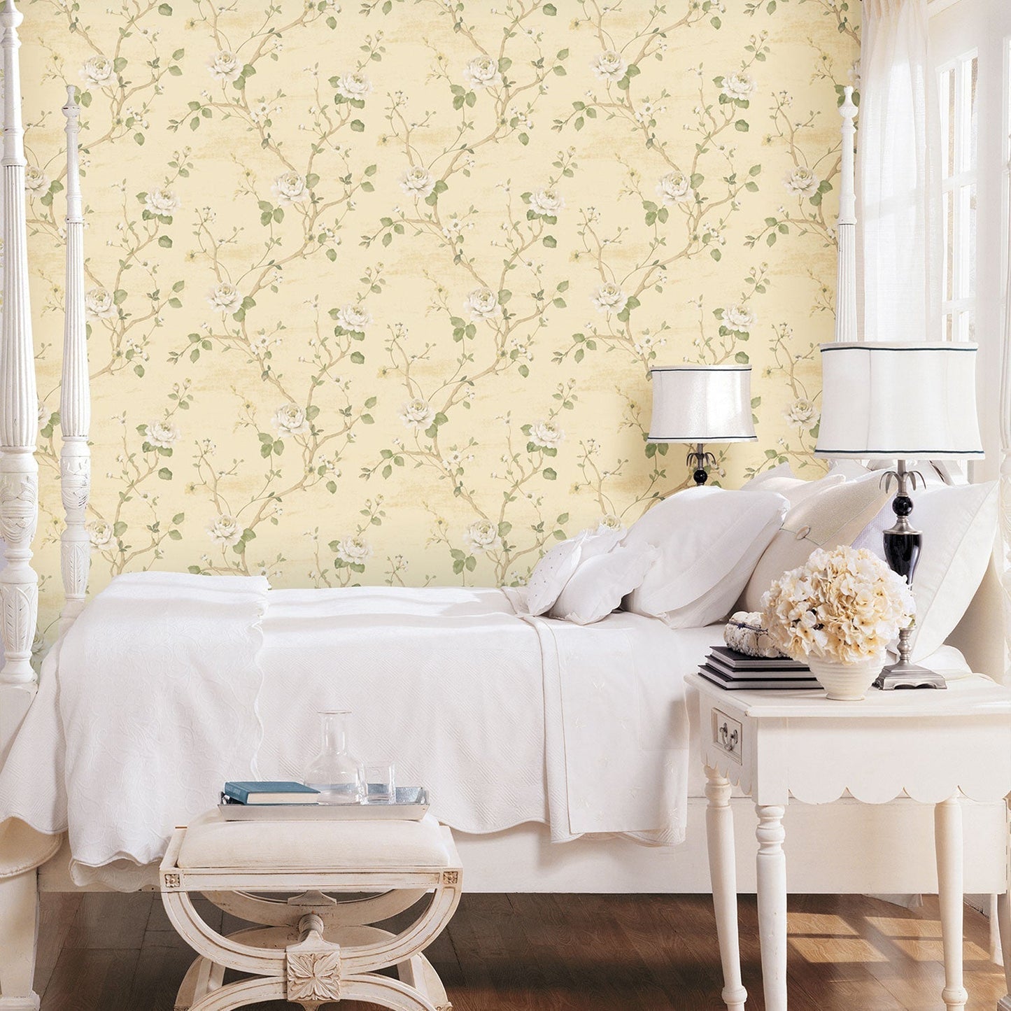 Palazzo Large Floral Wallpaper - Green / Cream - Galerie - G67602 - Premier Wallcovering