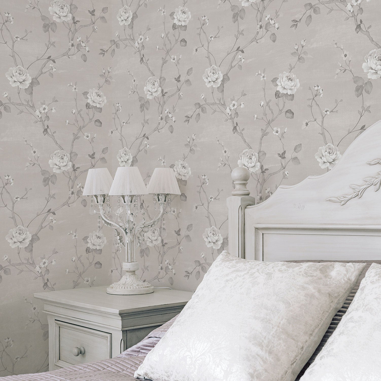 Palazzo Large Floral Wallpaper - Grey / Metallic - Galerie - G67603 - Premier Wallcovering