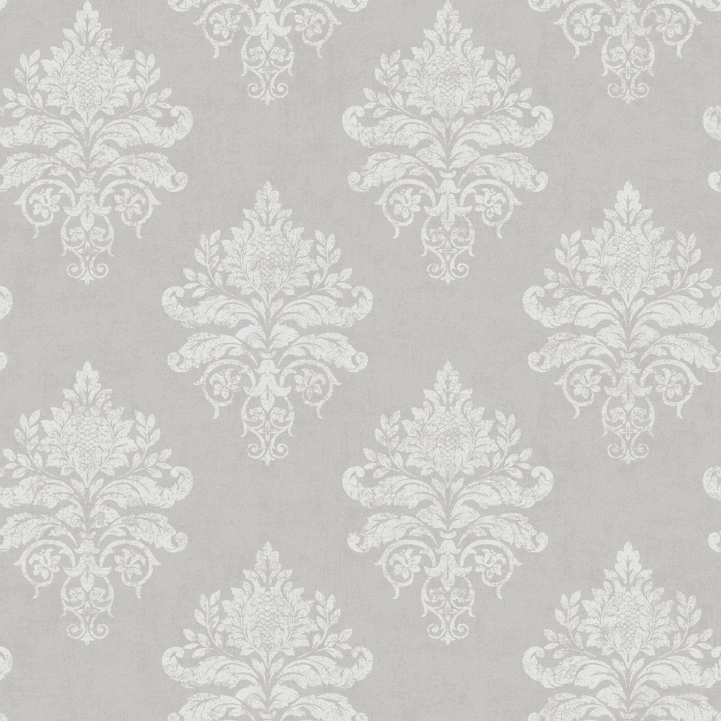 Palazzo Medallion Damask Wallpaper - Silver Grey / White - Galerie - G68670 - Premier Wallcovering