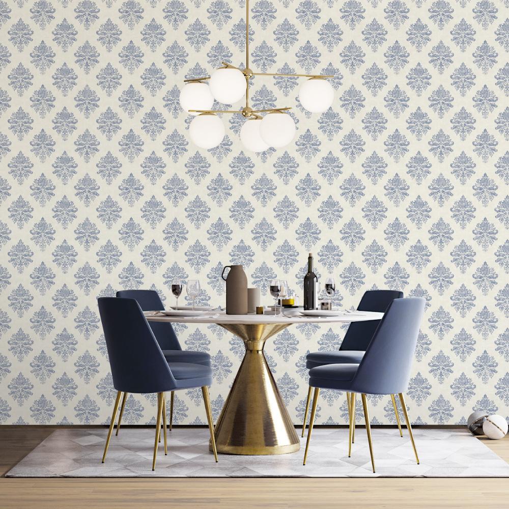 Palazzo Medallion Damask Wallpaper - Blue / White - Galerie - G68671 - Premier Wallcovering