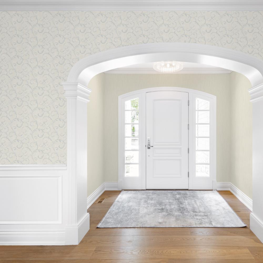 Palazzo Scroll Wallpaper - Cream / Silver Grey / Blue - Galerie - G68674 - Premier Wallcovering
