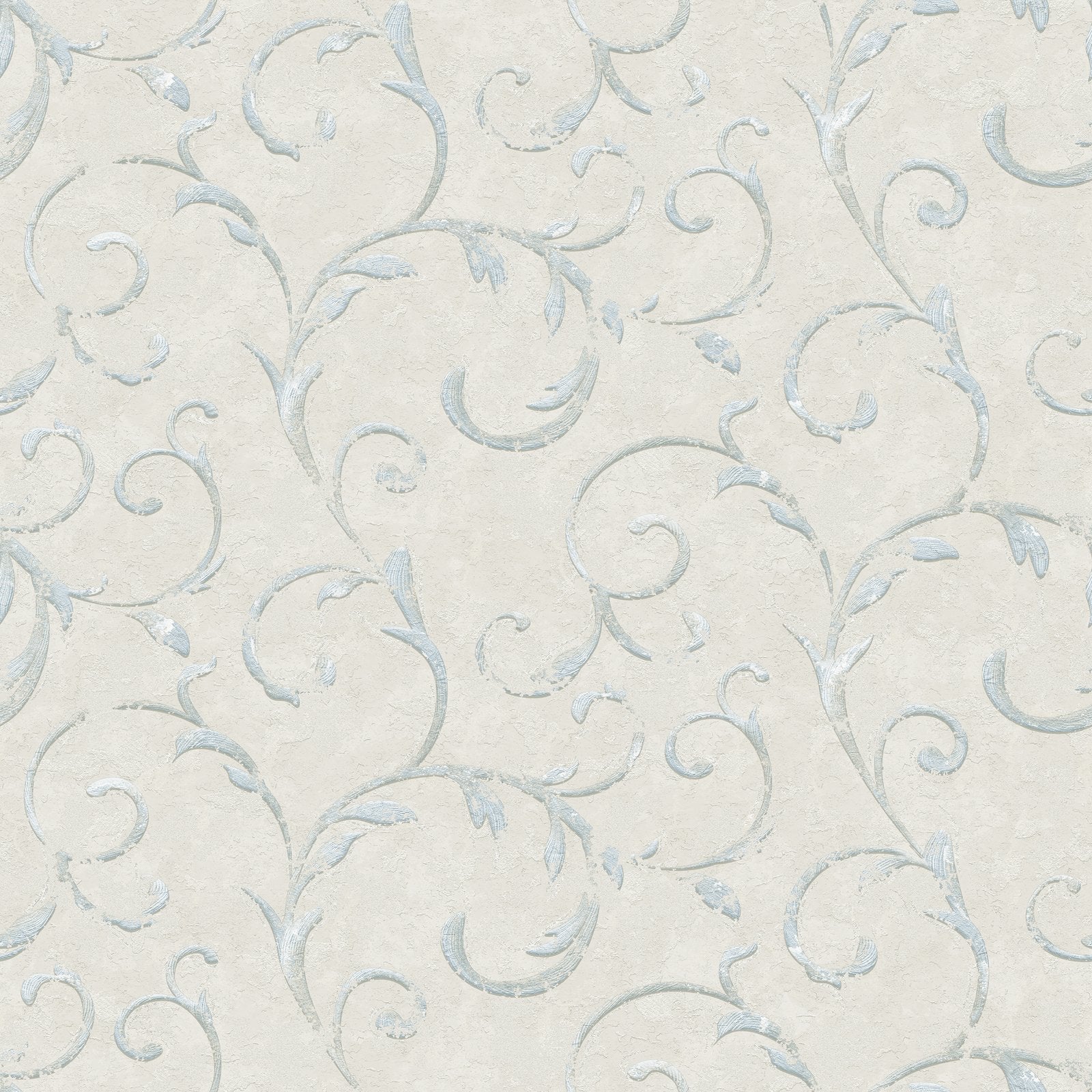 Palazzo Scroll Wallpaper - Cream / Silver Grey / Blue - Galerie - G68674 - Premier Wallcovering