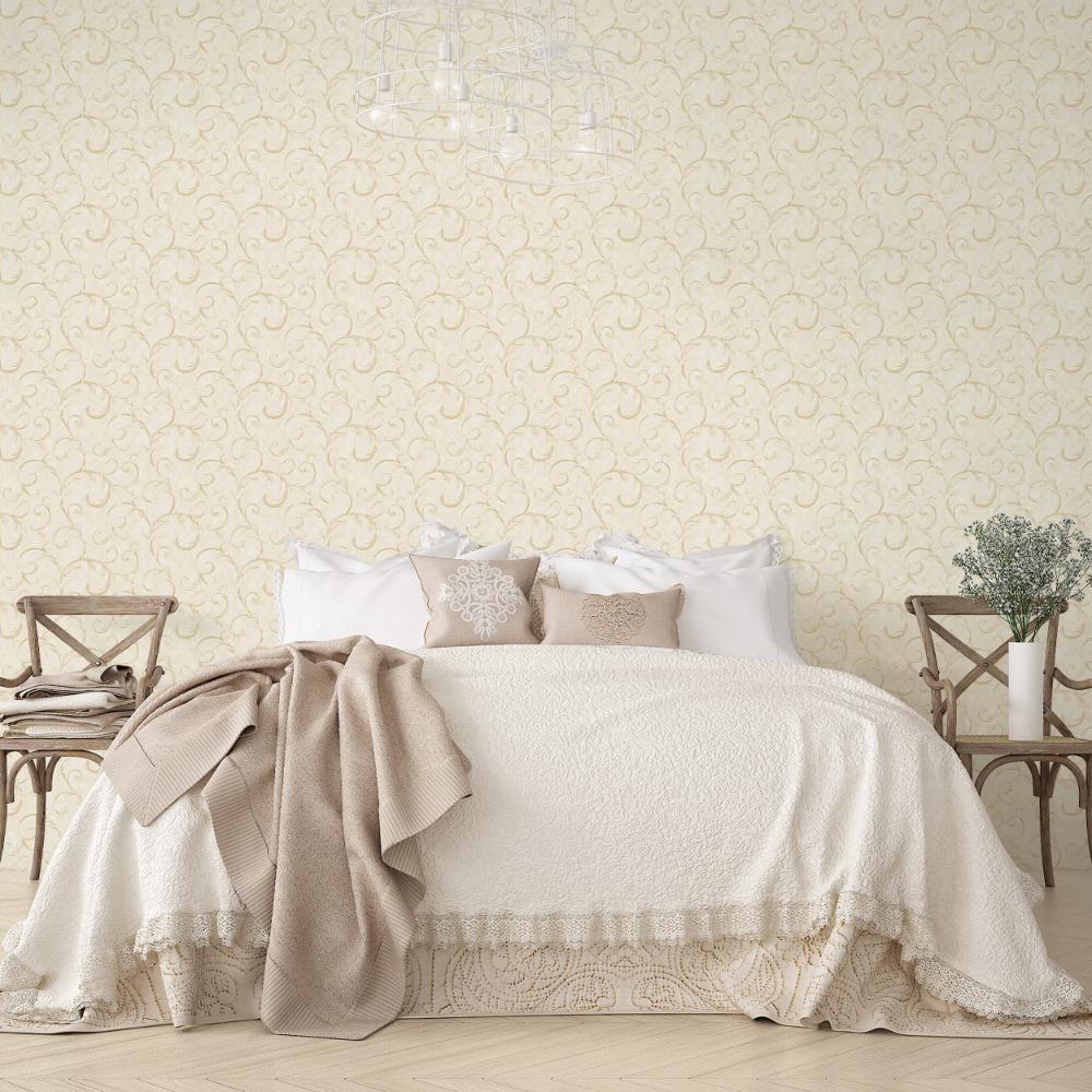 Palazzo Scroll Wallpaper - Cream / Beige / Gold - Galerie - G68673 - Premier Wallcovering
