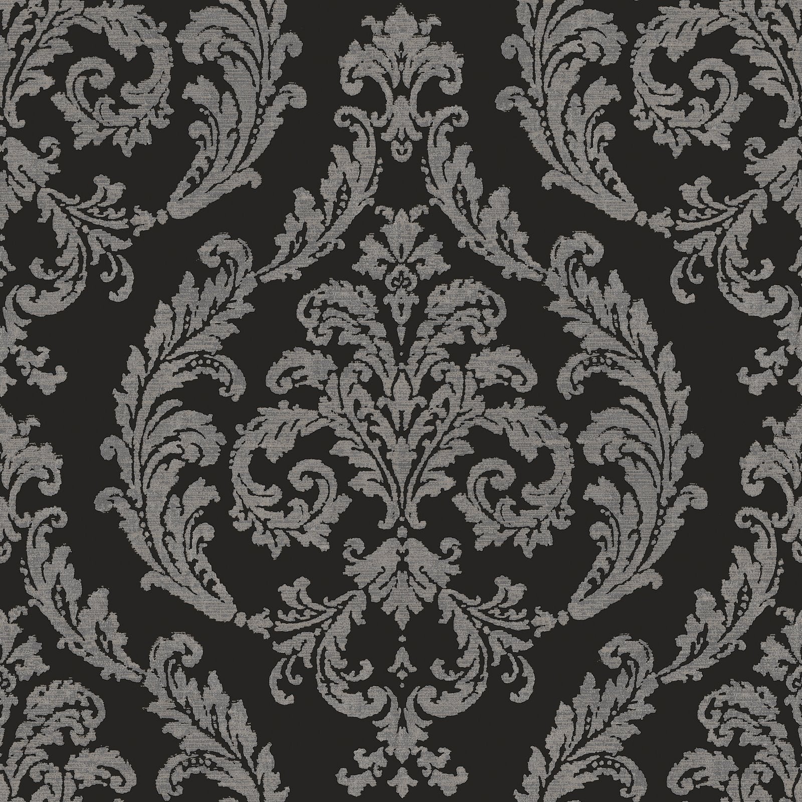Palazzo Silk Damask Wallpaper - Black / Silver Grey - Galerie - G68676 - Premier Wallcovering