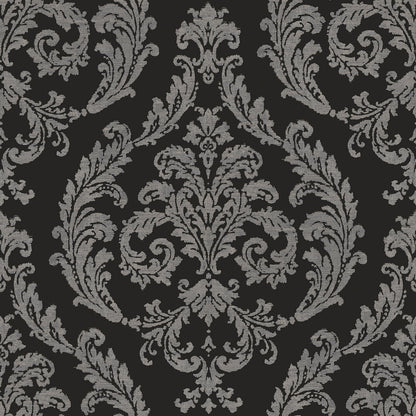 Palazzo Silk Damask Wallpaper - Black / Silver Grey - Galerie - G68676 - Premier Wallcovering
