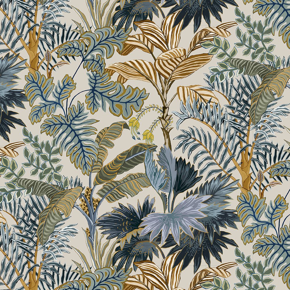 Palm Grove Wallpaper - Ecru and Blue - Josephine Munsey - JMW-101311 - Premier Wallcovering