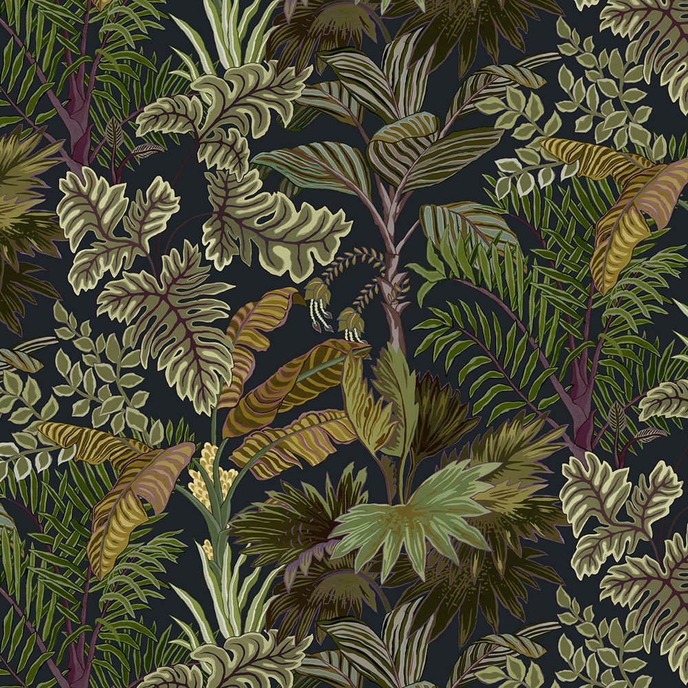 Palm Grove Wallpaper - Midnight and Green - Josephine Munsey - JMW-101321 - Premier Wallcovering