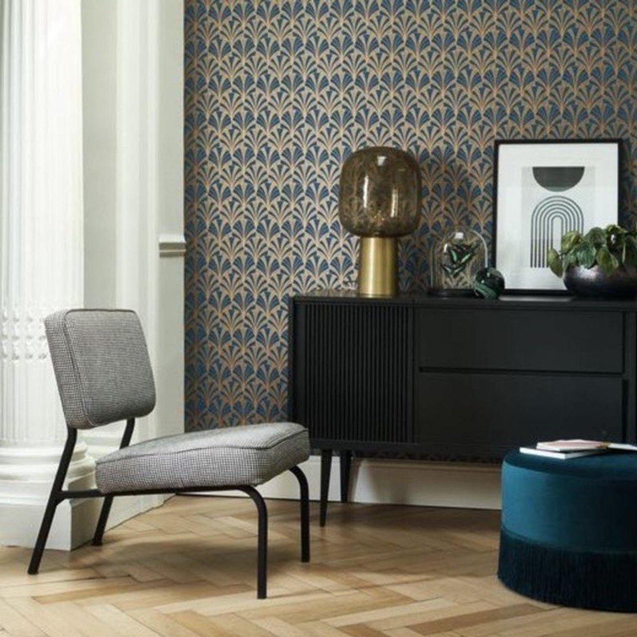 Palmette 1930 Wallpaper - Noir - Casadeco - 85739525 - Premier Wallcovering