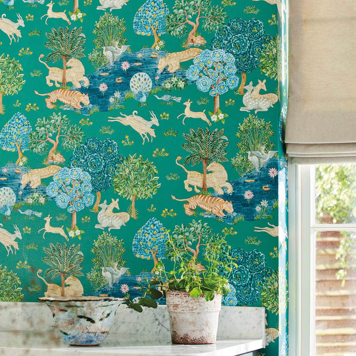 Pamir Garden Wallpaper - Teal/Peacock - Sanderson - DCPW216765