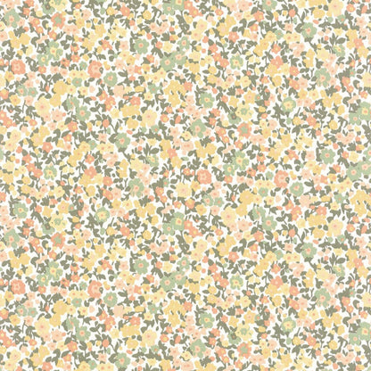Pansy Flower Market Wallpaper - Kaki / Corail / Jaune - Casadeco - 89212226 - Premier Wallcovering