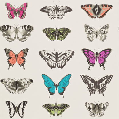 Papilio Wallpaper - Flamingo / Papaya / Olive - HAMA111079 - Harlequin 