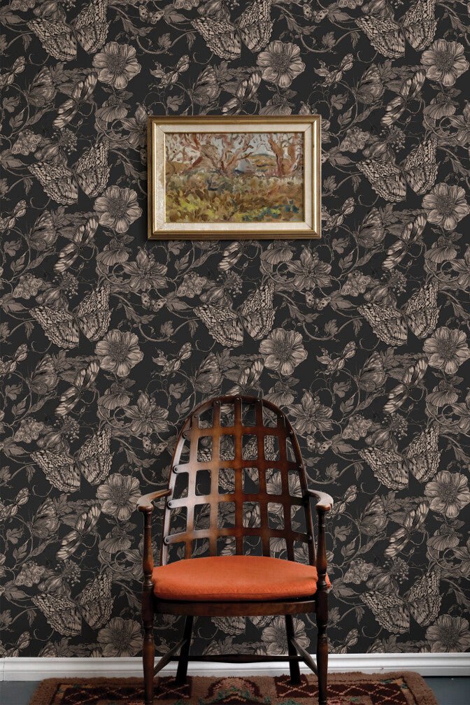 Papillon Wallpaper - Black Tea - Timorous Beasties - BTN/PAP/TXMT/01 - Premier Wallcovering