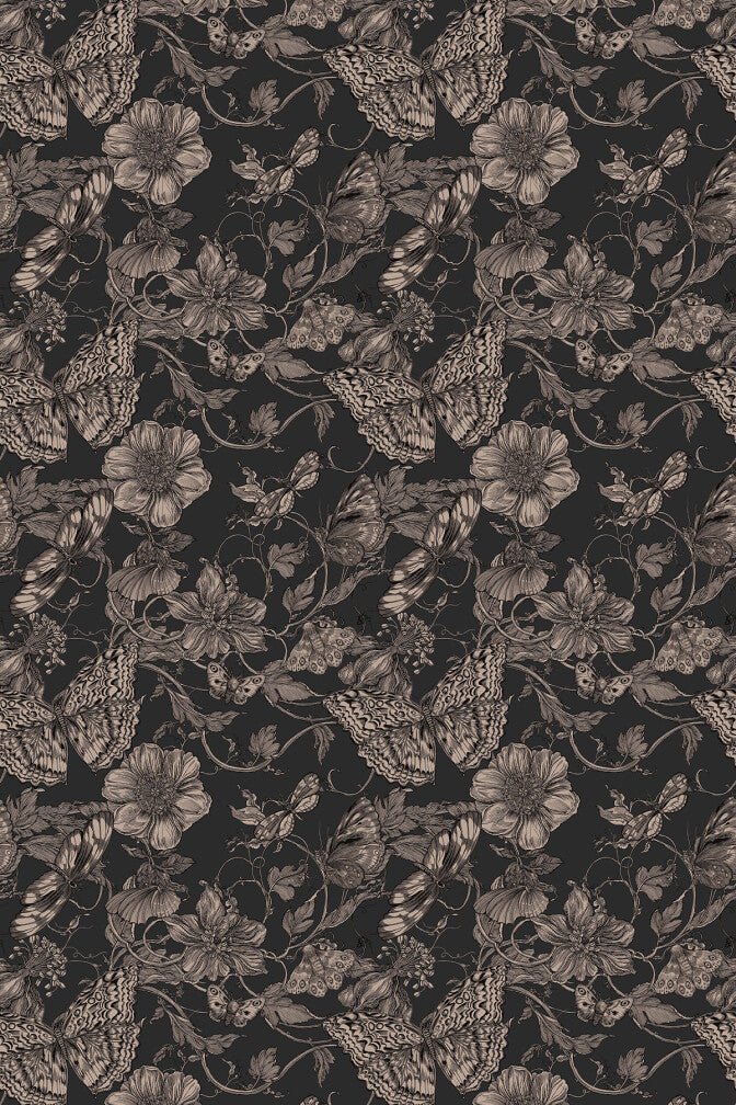 Papillon Wallpaper - Black Tea - Timorous Beasties - BTN/PAP/TXMT/01 - Premier Wallcovering