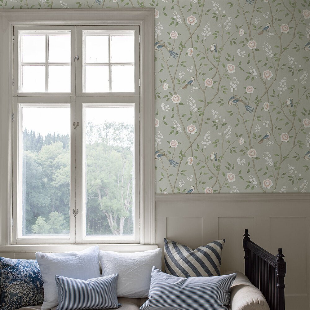 Paradise Birds Wallpaper - Sage - Boråstapeter - 1903 - Premier Wallcovering