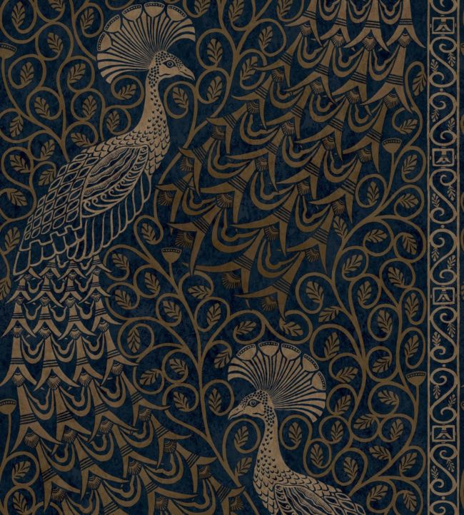 Pavo Parade Wallpaper - Metallic Bronze on Midnight - 116/8030 - Cole & Son - Premier Wallcovering