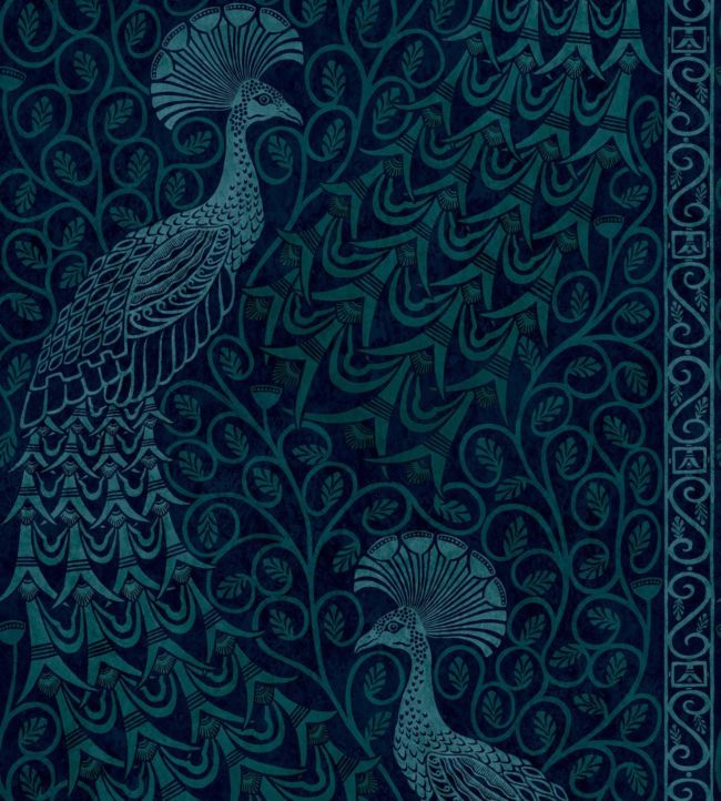 Pavo Parade Wallpaper - Metallic Petrol on Ink - 116/8028 - Cole & Son - Premier Wallcovering