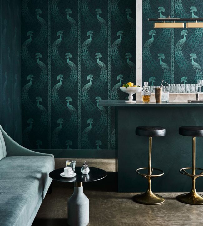 Pavo Parade Wallpaper - Metallic Silver on Denim - 116/8029 - Cole & Son - Premier Wallcovering