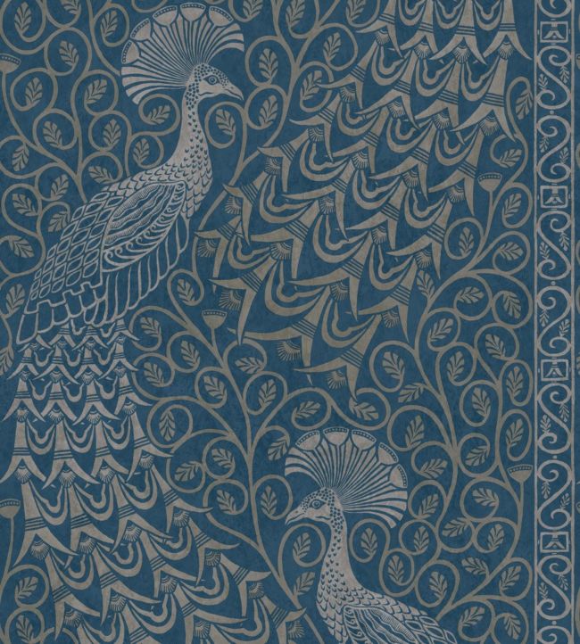 Pavo Parade Wallpaper - Metallic Silver on Denim - 116/8029 - Cole & Son - Premier Wallcovering