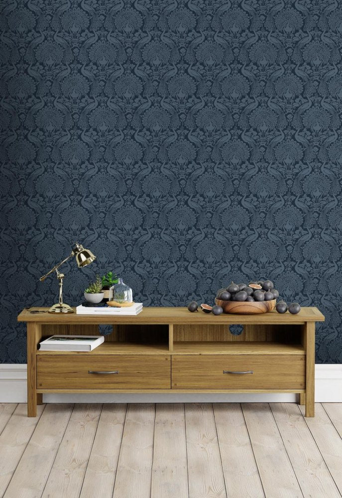 Peacock Damask Wallpaper - Dusky Seaspray - Laura Ashley - 114910 - Premier Wallcovering