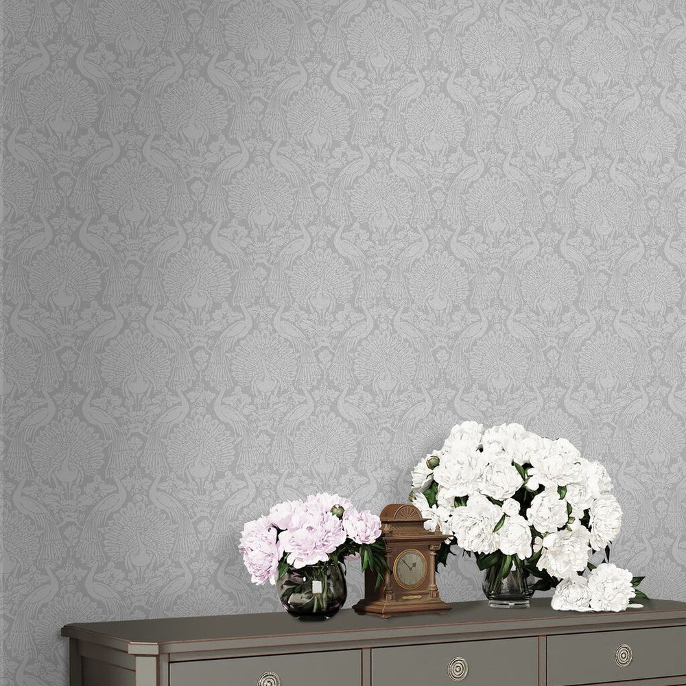 Peacock Damask Wallpaper - Pale Slate - Laura Ashley - 114911 - Premier Wallcovering