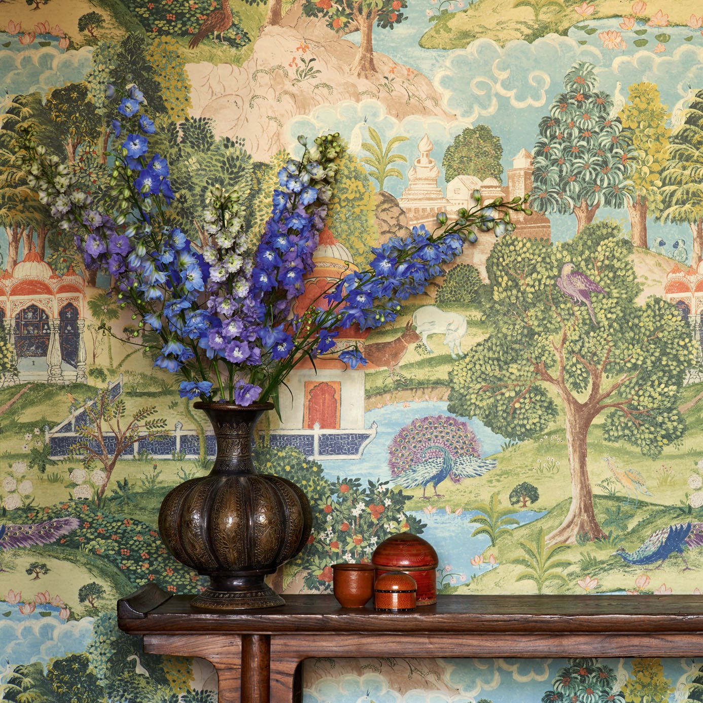 Peacock Garden Wallpaper - Linen/Silver - Zoffany - ZJAI311742 - Morris Wallpaper