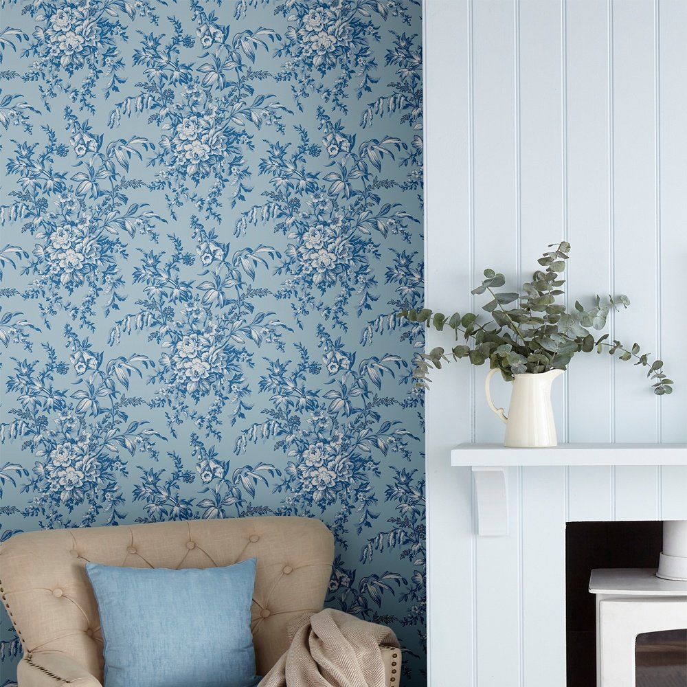 Picardie Wallpaper - Blue Sky - Laura Ashley - 115251 - Premier Wallcovering