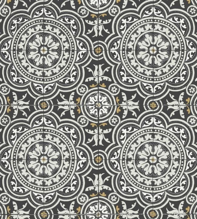 Piccadilly Seville Wallpaper - Grey & Metallic Gold on Black - 117/8022 - Cole & Son - Premier Wallcovering