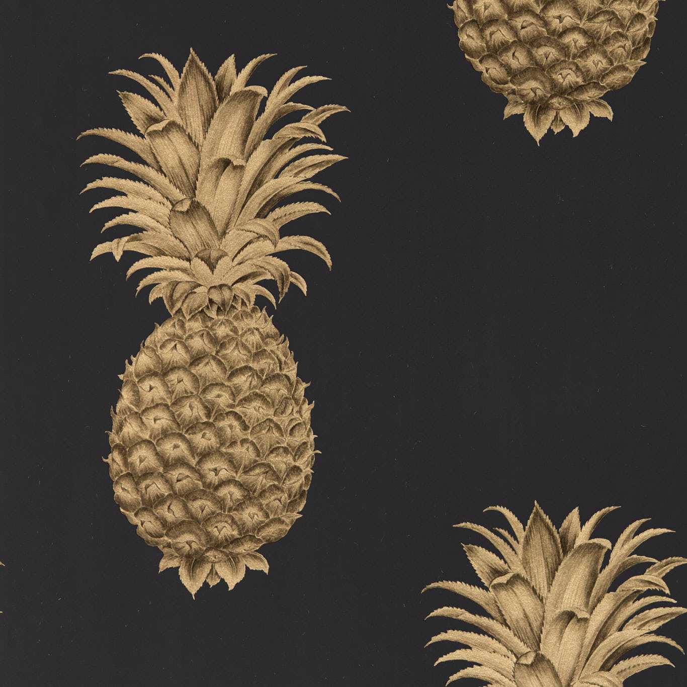 Pineapple Royale Wallpaper - Graphite/Gold - Sanderson - DART216326