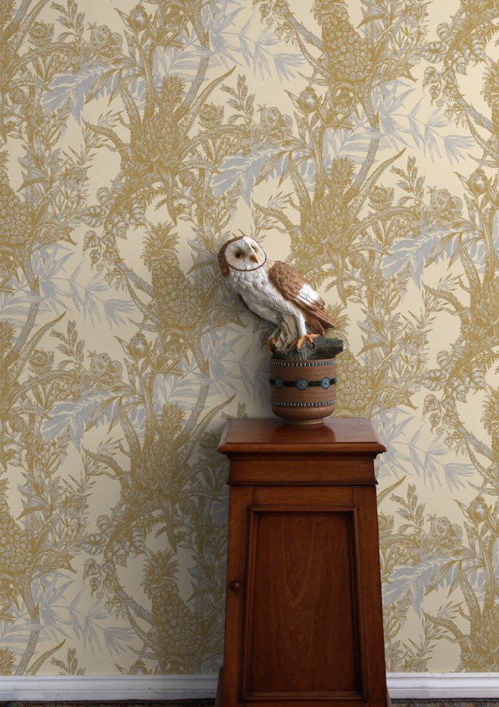 Pineapple Wallpaper - Grey & Ochre on Cream - Timorous Beasties - HS/PINE/4004/02 - Premier Wallcovering