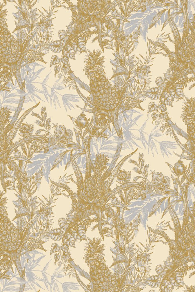 Pineapple Wallpaper - Grey & Ochre on Cream - Timorous Beasties - HS/PINE/4004/02 - Premier Wallcovering