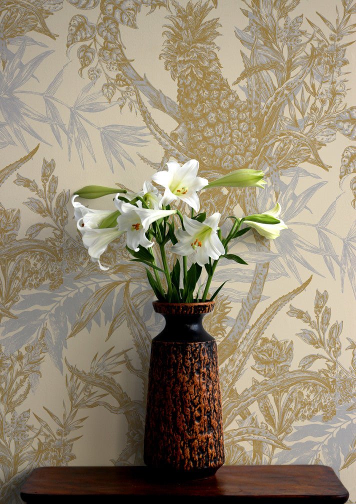 Pineapple Wallpaper - Grey & Ochre on Cream - Timorous Beasties - HS/PINE/4004/02 - Premier Wallcovering