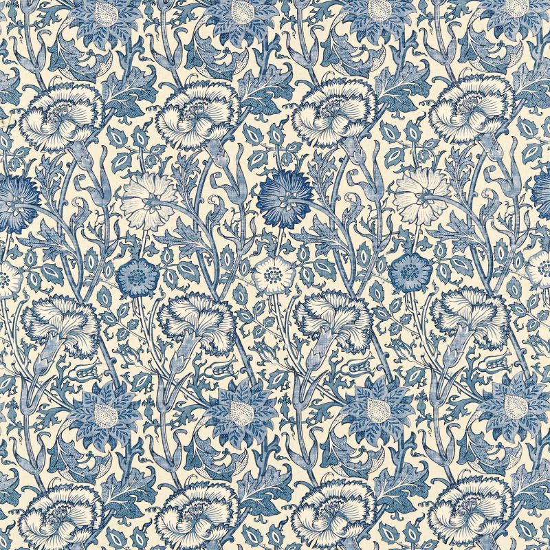 Pink & Rose Fabric - Vellum/Indigo - Morris & Co - 222531 - Premier Wallcovering