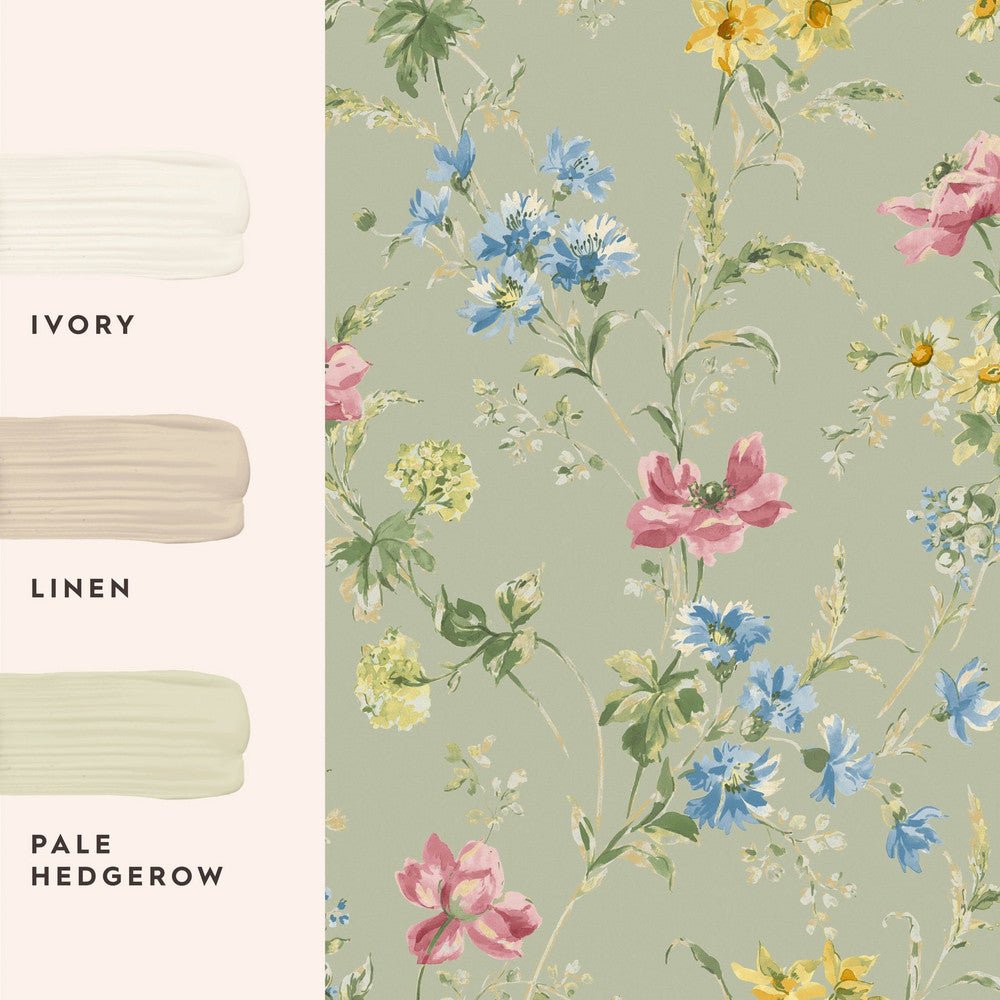 Poppy Meadow Wallpaper - Sage Green - Laura Ashley - 127405 - Premier Wallcovering