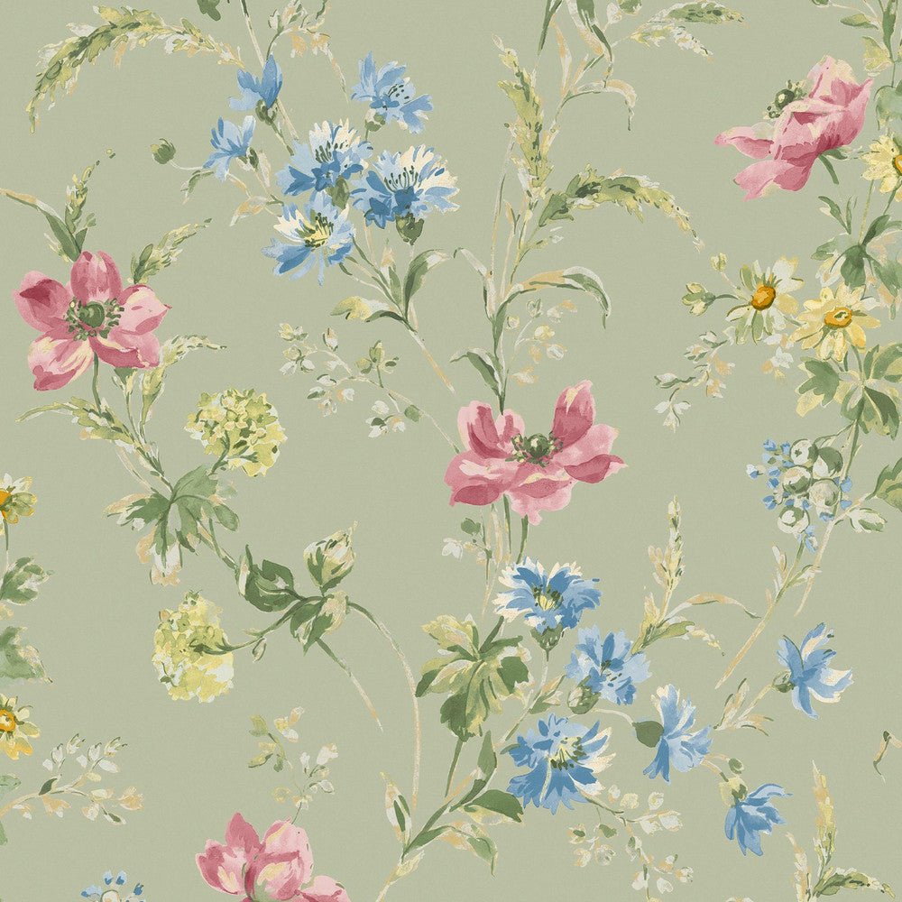 Poppy Meadow Wallpaper - Sage Green - Laura Ashley - 127405 - Premier Wallcovering