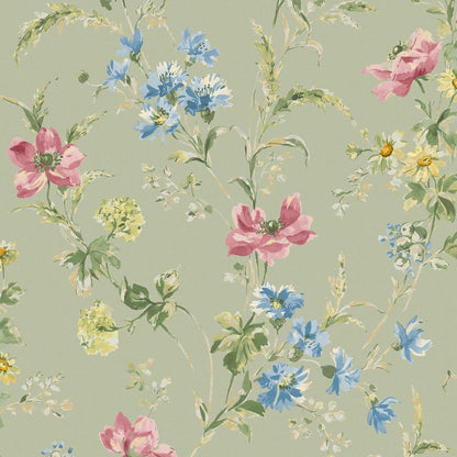 Poppy Meadow Wallpaper - Sage Green - Laura Ashley - 127405 - Premier Wallcovering