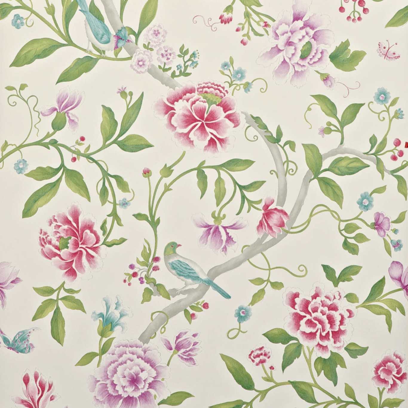 Porcelain Garden Wallpaper - Magenta/Leaf Green - DCAVPO106 - Sanderson