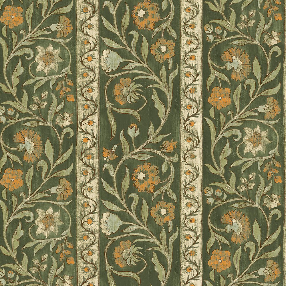 Potter Stripe Wallpaper - Green and Orange - Josephine Munsey - JMW-104611 - Premier Wallcovering